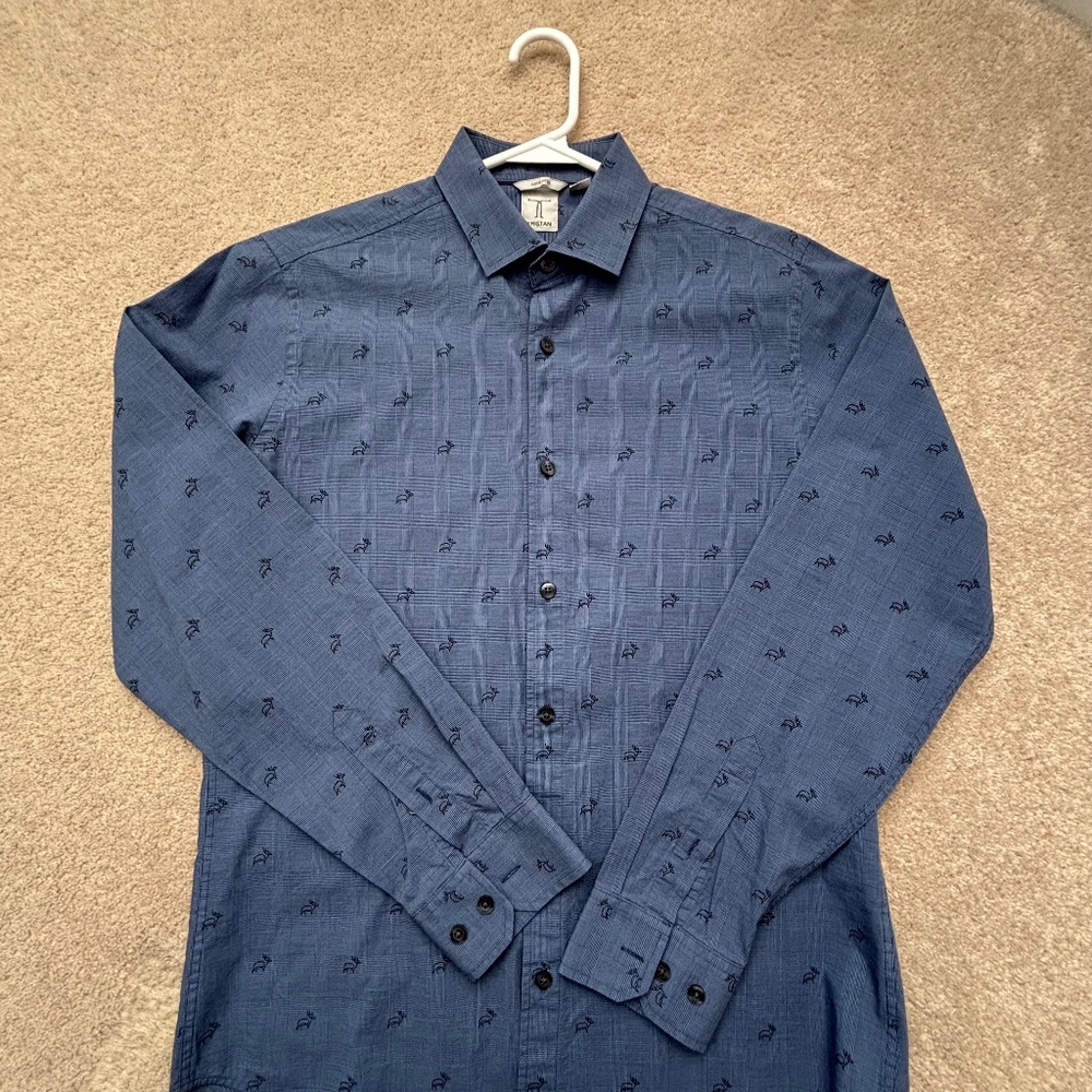 Men Blue Tristan Long Sleeve Dress Shirt